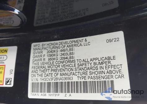 2022 Honda Accord Hybrid Sport из США, поврежденный, VIN 1HGCV3F28NA036563